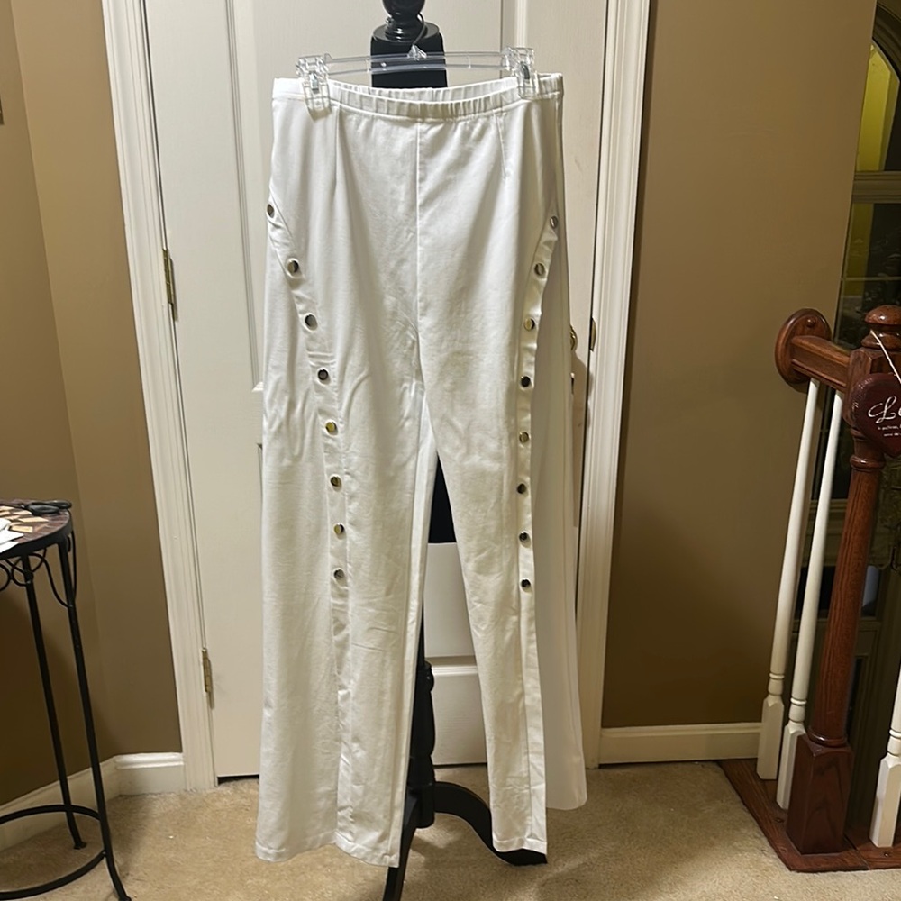White Pants with Button Detailing